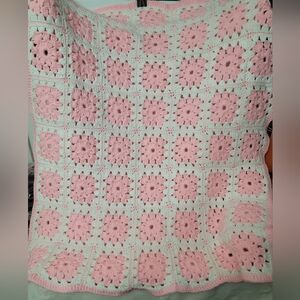 Homemade Pink and White Crochet Baby Blanket